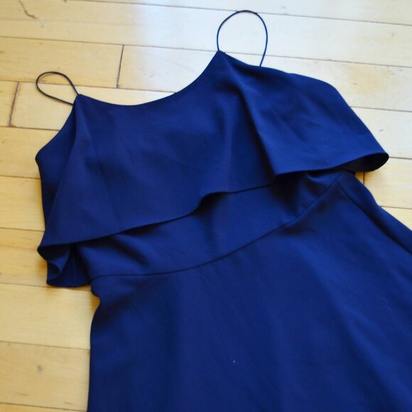 Alice + Olivia Silk Blend Kipp Layered Top Navy Blue Ruffle Dress Size 10 - Picture 3 of 13